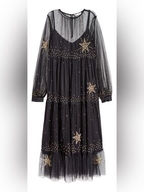 Whimsigoth Sheer Mesh Celestial Tiered Maxi Dress